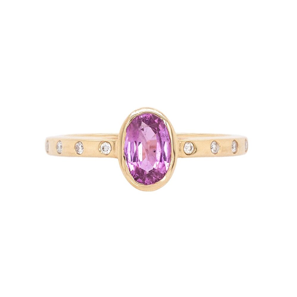 1.13cts Ceylon Pink Sapphire Ring in Solid 14K Gold with Diamond Accents
